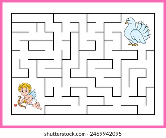 Rechteck-Labyrinth. Spiel für Kinder. Lustiges Labyrinth. Arbeitsblatt zur Entwicklung von Bildungen. Aktivitätsseite. Puzzle für Kinder. Cartoon-Stil. Rätsel für die Vorschule. Logisches Rätsel. Vektorillustration.