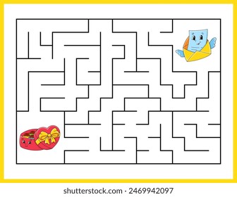 Rechteck-Labyrinth. Spiel für Kinder. Lustiges Labyrinth. Arbeitsblatt zur Entwicklung von Bildungen. Aktivitätsseite. Puzzle für Kinder. Cartoon-Stil. Rätsel für die Vorschule. Logisches Rätsel. Vektorillustration.