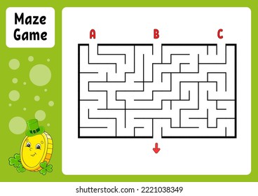laberinto Rectángulo. Juego para niños. Tres entradas, una salida. Hoja de trabajo de educación. Rompecabezas para los niños. El acertijo laberíntico. Ilustración del vector de color. Busque la ruta correcta. personaje de dibujos animados.