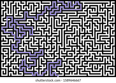 Rectangle maze with solution. Vector illustration.