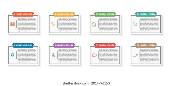 Rectangle minimal infographic of 8 step process. Use for presentation