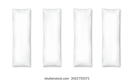 Rectangle mockup pillows realistic vector illustration set. Long cushions for sofa 3d models on white background. Home comfort items. 