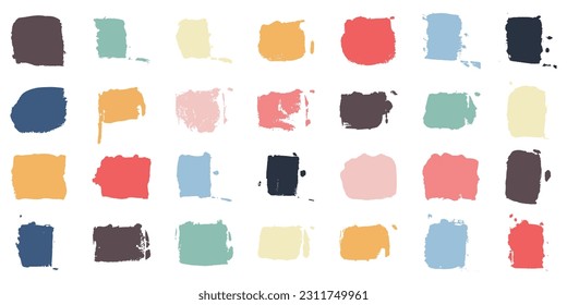 Rectangle Paint Texture Set. Grunge Brush in Square Shape, Dirty Distressed Paintbrush Collection. Color Ink Brushstroke. Rough Abstract Graphic Element. Isolated Vector Illustration.