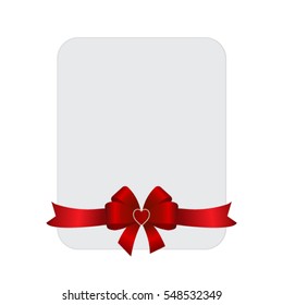Rectangle paper card with red ribbon and bow.
