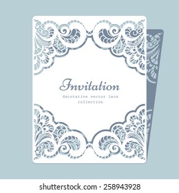 Rectangle paper lace frame, lacy doily, greeting card or wedding invitation template, vector illustration