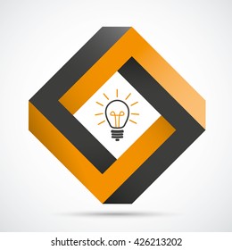 Rectangle paradox  shape with bulb on white. Eps 10 vector file.
