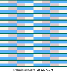 Rectangle pattern seamless of blue, cream and orange with green lines. Geometric background with concept of modern, abstract, shape, stylish, vintage for wallpaper, tile design, print, wrapping.