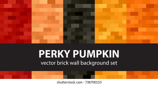 Rectangle pattern set Perky Pumpkin. Vector seamless brick wall backgrounds