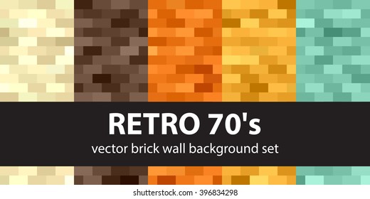 Rectangle pattern set Retro 70s. Vector seamless brick wall backgrounds