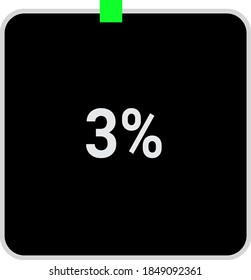 diagrama de porcentaje de rectángulo, medidor que muestra el 3%.listo para usar para el diseño web, interfaz de usuario o infografía - indicador con negro y verde claro.