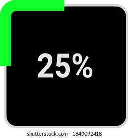 rectangle percentage diagram, meter showing 25%.ready-to-use for web design, user interface UI or infographic - indicator with black and light light green.