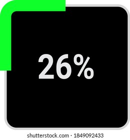rectangle percentage diagram, meter showing 26%.ready-to-use for web design, user interface UI or infographic - indicator with black and light light green.