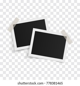 Rectangle photo frames on sticky tape on a transparent background. Vector illustration.