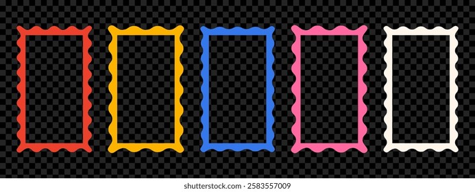 Rectangle photo frames with wavy borders set. Modern vector template.