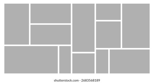 Rectangle photo gallery mosaic collage. Mood board, scrapbook grid vector illustration