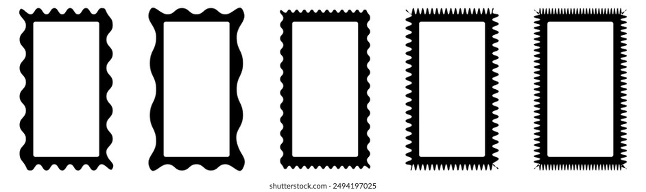 Rectangle picture frames with wavy exterior borders. Vector illustration isolated on transparent background
