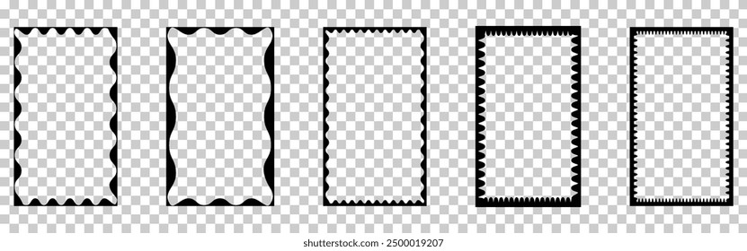 Rectangle picture frames with wavy inner borders. Vector illustration isolated on transparent background
