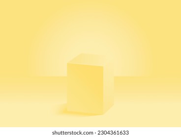rechteckiges Podium im Raum, gelbe Farbe, Vektorgrafik der geometrischen Plattform für die Produktpräsentation, Werbebanner.