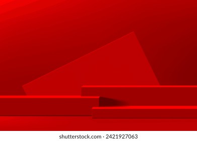 Rectangle red Chinese podium stage. Realistic 3d vector vibrant rectangular scene, resplendent in bold scarlet hues, providing a striking platform for impactful presentations and festive performances