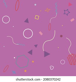 Rectangle Red Pastel Bright Green Square Circle Design Pic. Stars Blue Hearts Violet Lime Purple Zigzag Geometrical Design. Ring Wave Oval Simple Colorful Yellow Orange Simple Hipster Art.