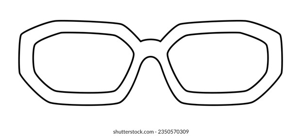 Rectangle Retro frame glasses fashion accessory illustration. Sunglass front view for Men, women, unisex silhouette style, flat rim spectacles eyeglasses with lens sketch style outline isolated