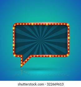 Rectangle retro light banner with light bulbs on the contour. Vector illustration. Can use for promotion advertising.