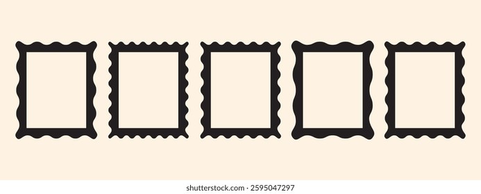 Rectangle retro wavy frames set. Trendy curved borders. Modern graphic template
