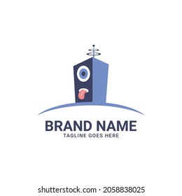 rectangle robotic speaker cartoon vector logo design