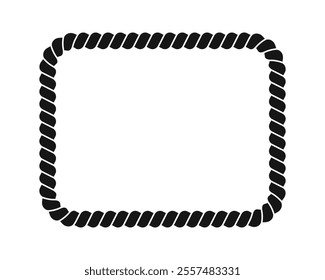 Rectangle rope frame isolated on white background. Thread, hemp twine, jute or steel cable decoration element. Maritime, yacht or nautical style ornament. Vector graphic illustration.