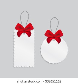 Rectangle and round paper card with tied bow.