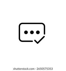 Um retângulo com cantos arredondados representando um campo de texto, com três pontos e um símbolo de marca de seleção. Projetado em um estilo de vetor 2D plano e minimalista.