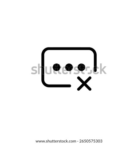 A rectangle with rounded corners representing a text field, featuring three dots and an 'x' or cross mark symbol. Designed in a minimalist, flat 2D vector style.