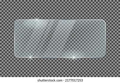 Rectangle rounded glass plate isolated transparent background  Vector glass and reflection   lights effects