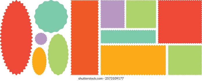 Rectangle shape frame with zig zag edge. Zigzag frame. Rectangle, Oval shape frame or background with zigzag edge. zigzag shapes. Wavy edge empty oval, rectangle circle shape text box