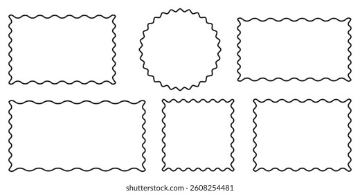 Rectangle shape frame with zig zag edge. Zigzag frame. Rectangle, Oval shape frame or background with zigzag edge. zigzag shapes. Wavy edge, rectangle circle shape text box, Vector illustration