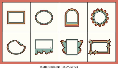 Rectangle shape frame with zigzag edge. Rectangular jagged curved box element. Geometric zig zag wavy sticker. Wiggly retro template square badge, vector illustration for poster, banner, social media 