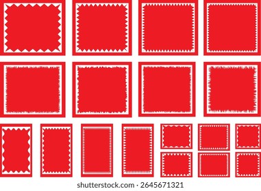 Rectangle shape frame with zigzag edge. Color rectangle frames with wiggly borders. Geometric shapes with scallop and zigzag edges set. Silhouette stickers circle, square, oval and over kalar kalarful