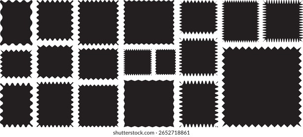 Rectangle shape frame with zigzag edge. Rectangle, square and oval shape frame with zigzag edge. Zig Zag Shapes for Stickers, banners. Zigzag shapes. Zig zag edge frames. Set of wavy
