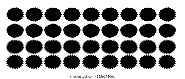 Rectangle shape frame with zigzag edge. Set of Zigzag and colorful Shapes.Set of circles with zigzag edges, Sunburst sticker shapes.