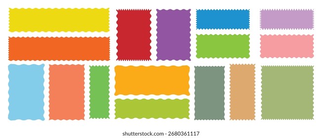 Rectangle shape frame with zigzag edge.  Set of Zigzag and colorful Shapes. Vector set colorful wavy edge frames. Rectangular jagged curved box element. 