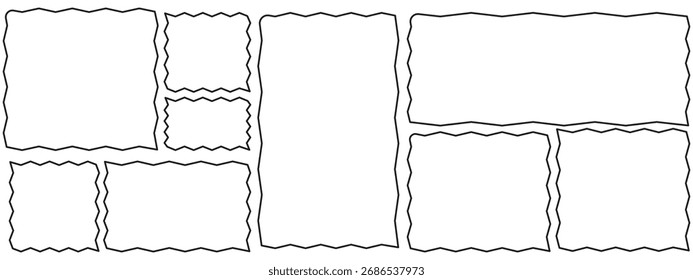 Rectangle shape frame with zigzag edge. Set of Zigzag and colorful Shapes. Cloudy wave curve edge frame vector set colorful wavy edge frames. vector illustration. 