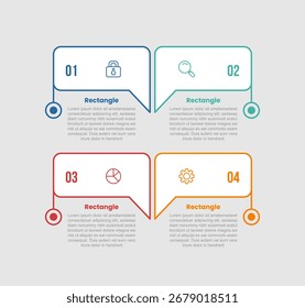 rectangle shape infographic diagram with discussion callout box with quadrant structure with 4 step for slide presentation vector