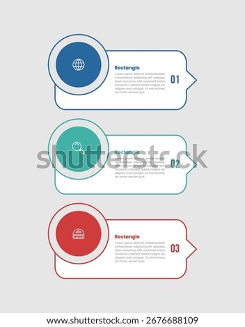 rectangle shape infographic diagram with discussion box with big circle on top with 3 step for slide presentation vector