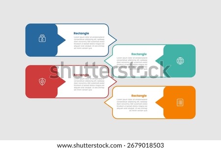rectangle shape infographic diagram with long shape with discussion callout box opposite direction with 4 step for slide presentation vector Stock photo © 