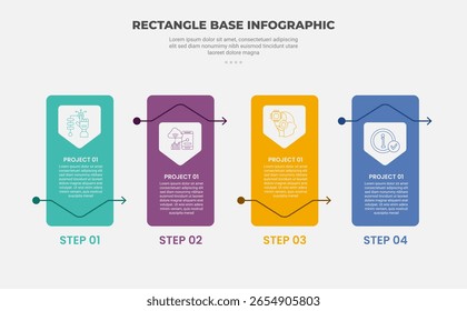 rectangle shape infographic outline style with 4 point template with vertical box and arrow line up and down for slide presentation vector