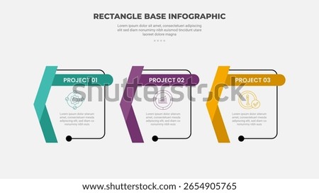 rectangle shape infographic outline style with 3 point template with outline box and ribbon flip badge for slide presentation vector