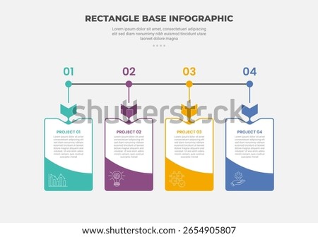 rectangle shape infographic outline style with 4 point template with timeline horizontal with dot pointer and arrow for slide presentation vector