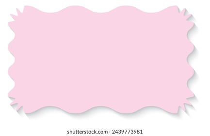 Rectangle shape, jagged edges and shadow, light pink. Isolated. Background, sticker, label, message box, logo, pastel color, cute. Copy space with white background.