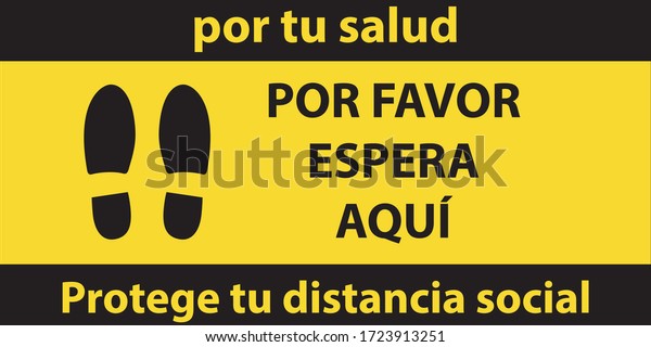 top-view-of-a-pair-of-feet-on-a-please-wait-here-sign-in-spanish