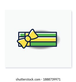 Rectangle shape present color icon. Gift box with bow ribbon, top view. Holiday congratulation, surprise concept. Holiday offer. Christmas, new year, birthday. Isolated vector illustration